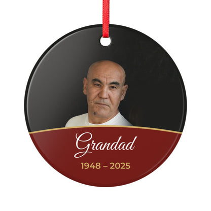 Berry red personalised memorial photo bauble, product view
