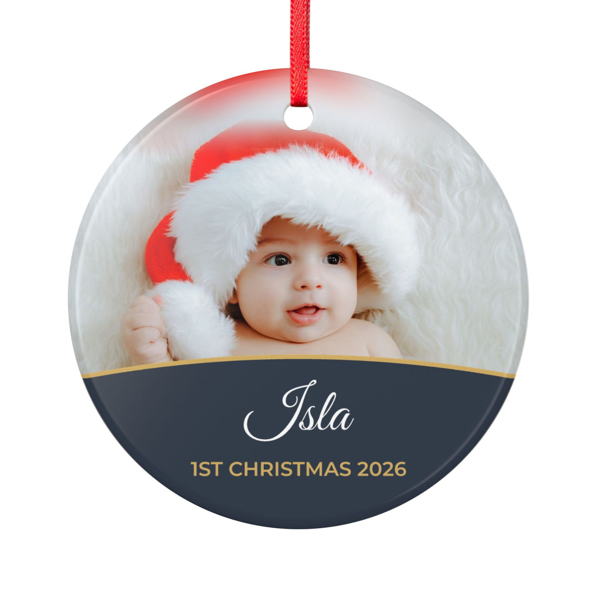 Slate personalised Baby's 1st Christmas photo bauble, product view