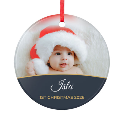 Slate personalised Baby's 1st Christmas photo bauble, product view