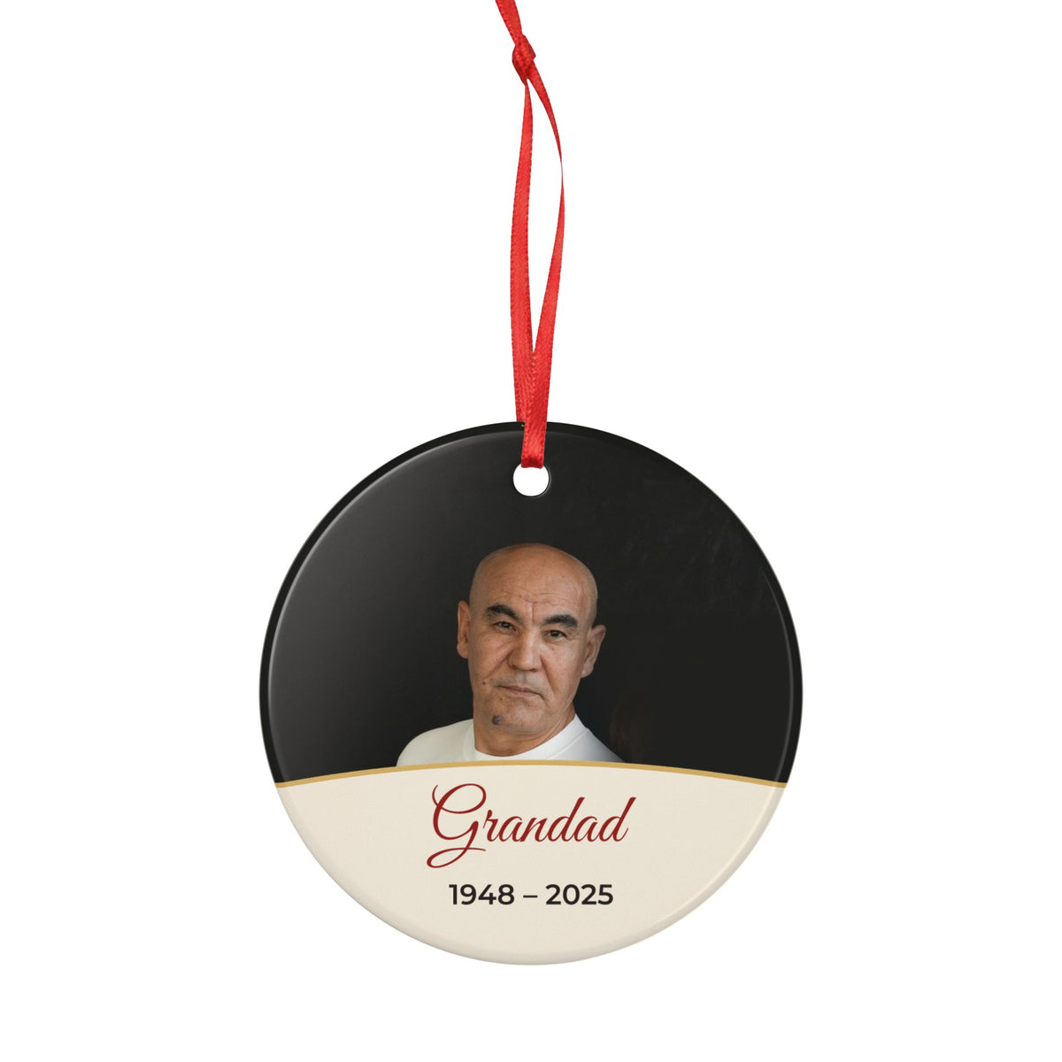 Cream personalised memorial photo bauble, product view