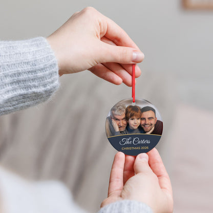 Slate personalised family photo bauble, product view
