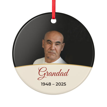Cream personalised memorial photo bauble, product view