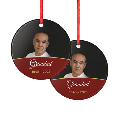 Berry red personalised memorial photo bauble, product view