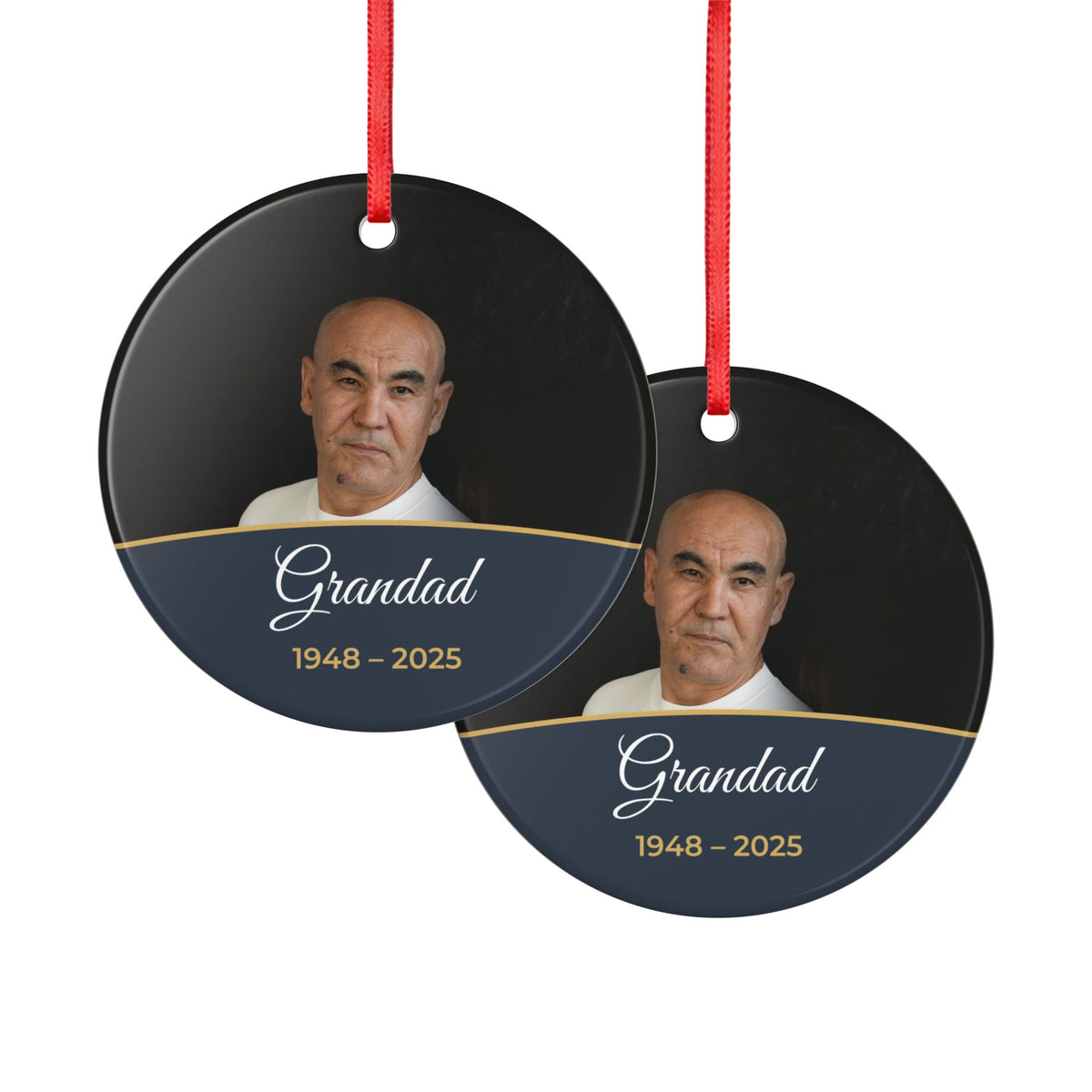 Slate personalised memorial photo bauble, product view