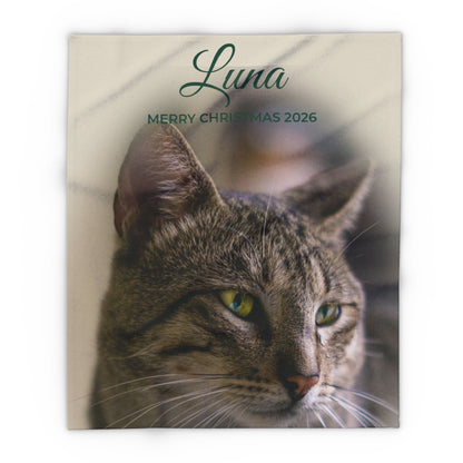 Cream personalised photo blanket with a pet photo and name, product view