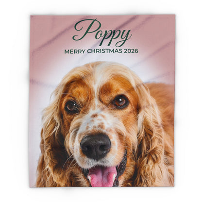 Dusty pink personalised photo blanket with a pet photo and name, product view