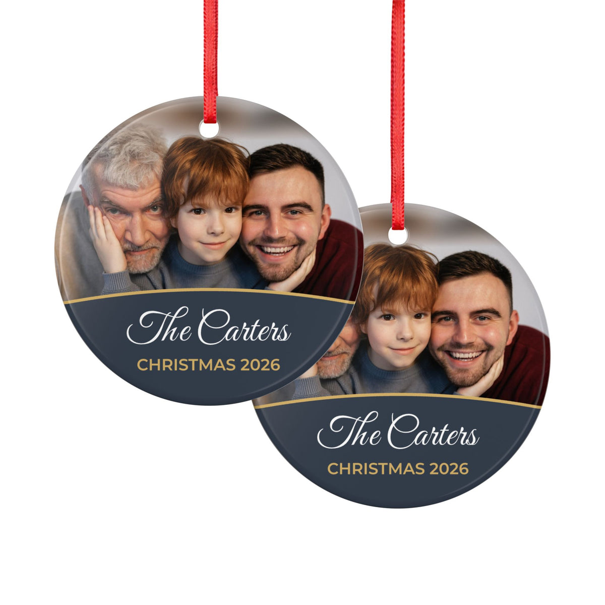 Slate personalised family photo bauble, product view