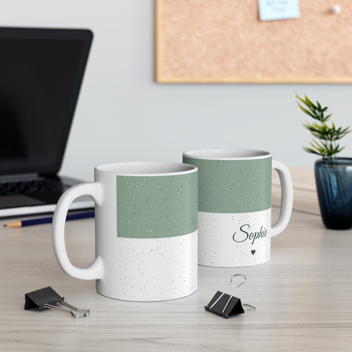 Sage green personalised name mug, product view