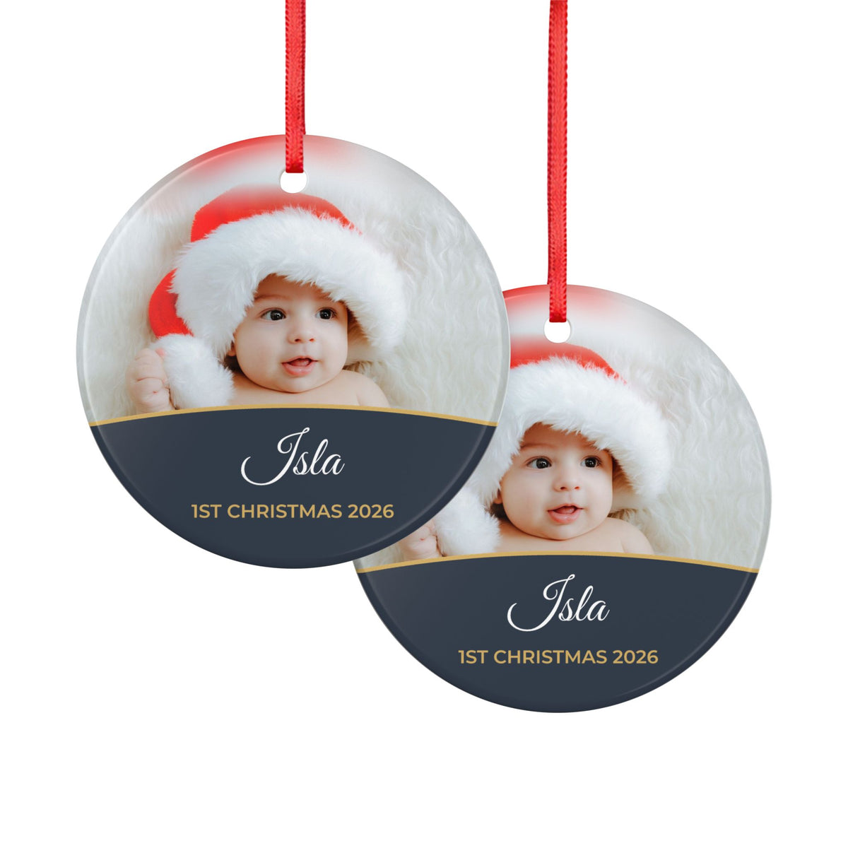 Slate personalised Baby's 1st Christmas photo bauble, product view
