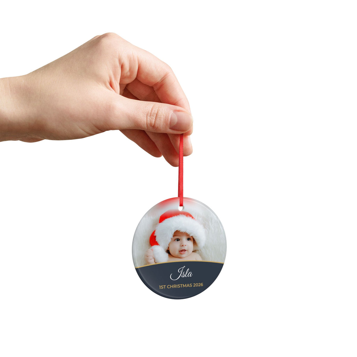 Slate personalised Baby's 1st Christmas photo bauble, product view