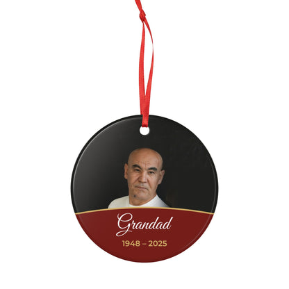 Berry red personalised memorial photo bauble, product view