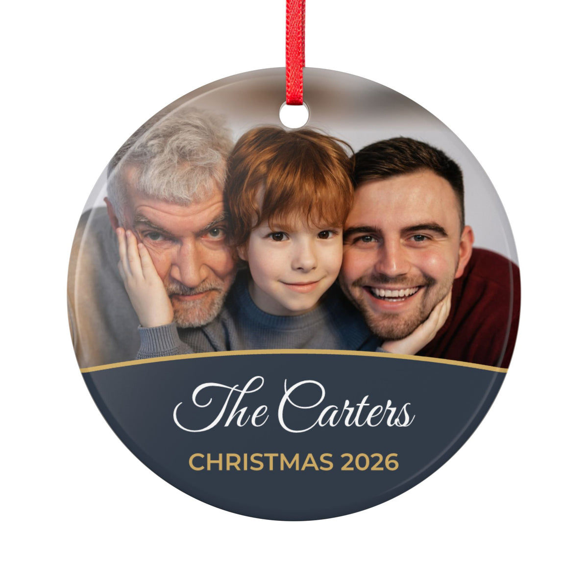 Slate personalised family photo bauble, product view