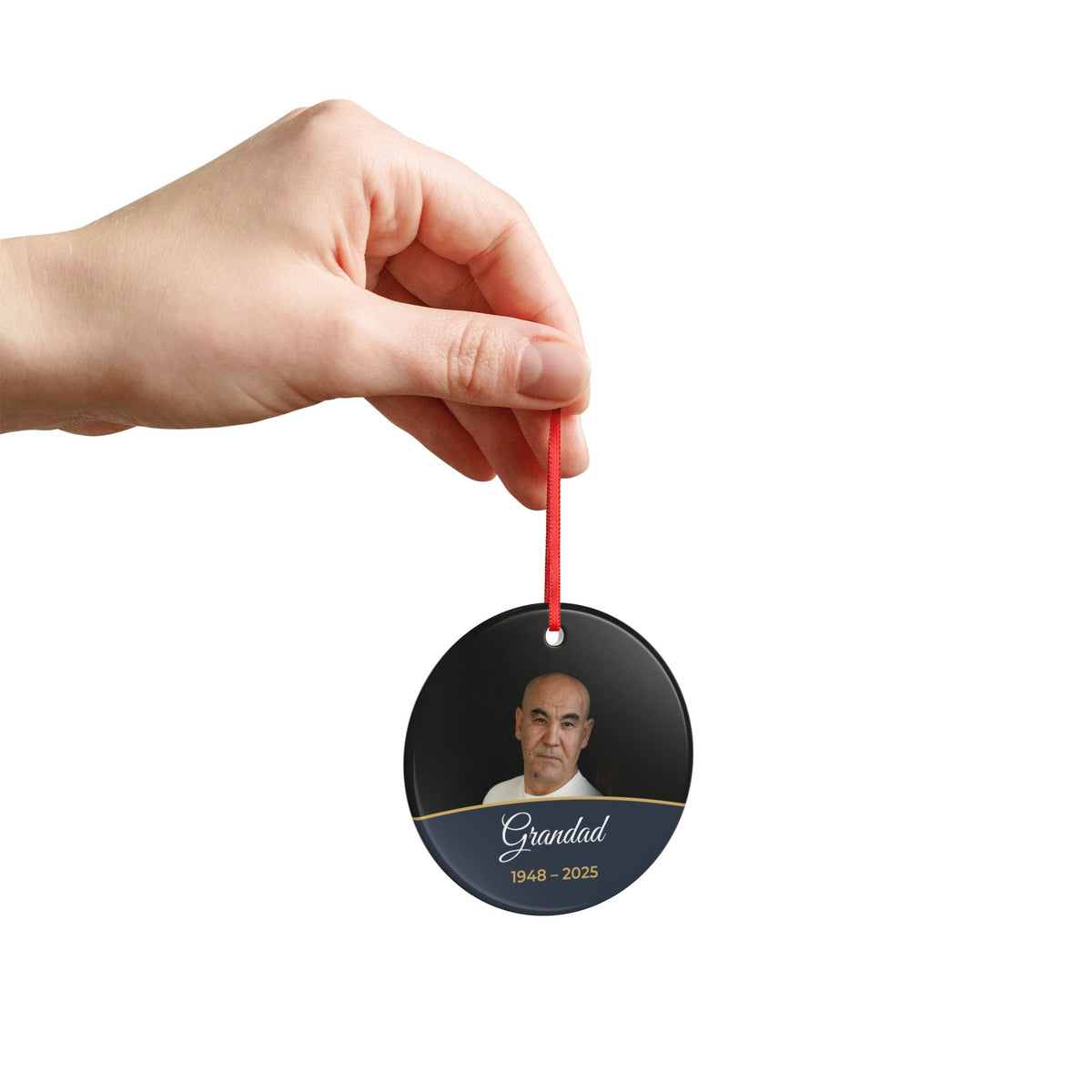 Slate personalised memorial photo bauble, product view