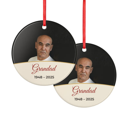 Cream personalised memorial photo bauble, product view