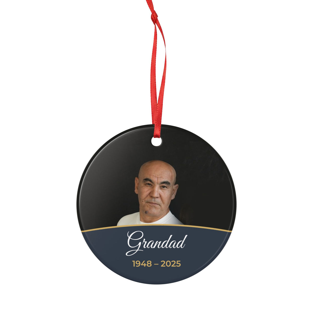 Slate personalised memorial photo bauble, product view
