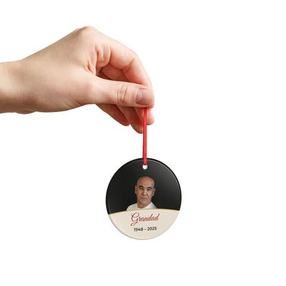 Cream personalised memorial photo bauble, product view