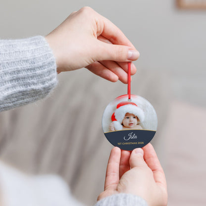 Slate personalised Baby's 1st Christmas photo bauble, product view