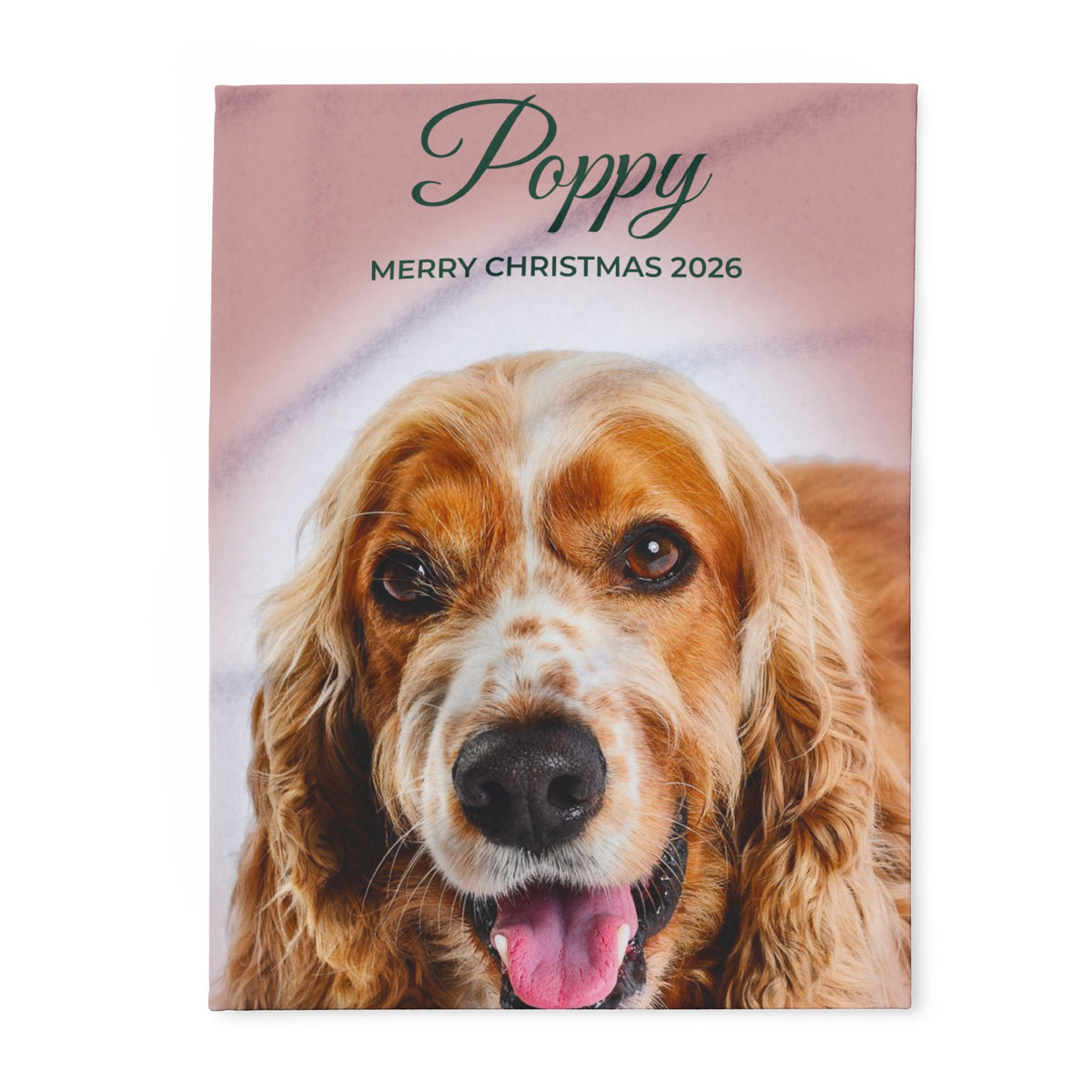 Dusty pink personalised photo blanket with a pet photo and name, product view